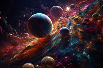 Abstract illustration of Planets on Space. Generative ai