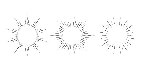 Poster - Retro curved sunburst frame set. Vintage wavy sunlight rays pack. Warped and curved circle sunbeams design elements for logo, labels, badges, banners. Vector illustration collection