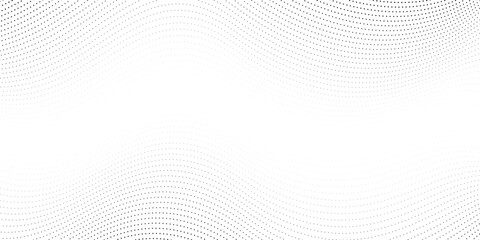 Poster - Dotted wave lines background. Abstract Halftone stripes texture. Warped and curved dashed lines wallpaper. Black and white vector design template