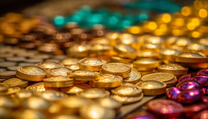 Canvas Print - A large heap of shiny gold coins generated by AI