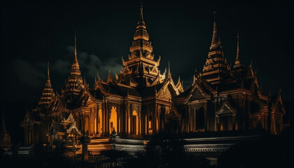 Wall Mural - Majestic pagoda illuminated at dusk, ancient spirituality generated by AI