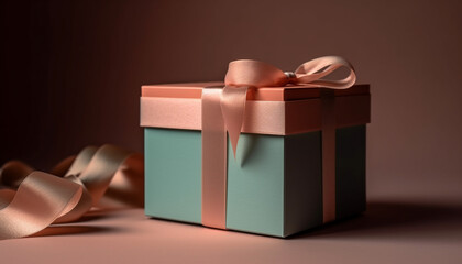 Wall Mural - Shiny gold gift box wrapped in satin ribbon generated by AI