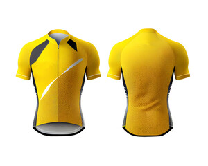 Mock up black jersey with yellow and white pattern and chest shape, isolated for object and retouch design on transparent background. Generative AI.