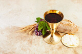 Fototapeta  - Communion Still life with chalice of wine and bread
