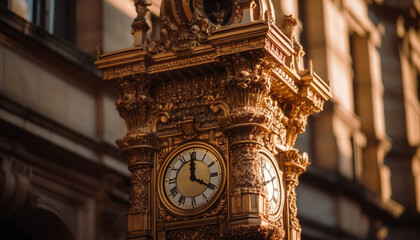 Poster - Clock tower symbolizes city ancient elegance generated by AI