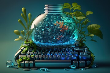 Poster - cyber security data protection by a fish bowl of data and natural sources. Generative AI