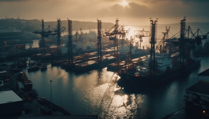 Wall Mural - container ship unloading at rotterdam commercial dock generated by ai