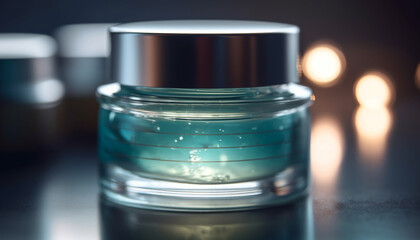 Sticker - Blue beauty product bottle reflects clean elegance generated by AI