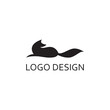 simple black fox sit down for logo company design