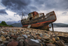 The Eerie Corpach Shipwreck With Great Ben Nevis, Scotland.