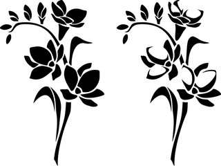 freesia flowers. set of black silhouettes of freesia isolated on a white background. vector illustra