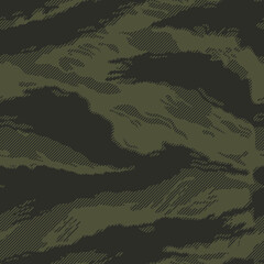 Green linear camouflage vector trendy pattern, modern fabric texture.