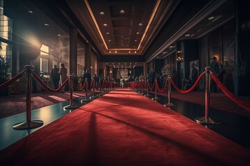 Red carpet in the building. Generative AI