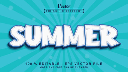 Editable 3d text effect White Summer simple style isolated on blue background