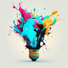 Wall Mural - a colorful glowing idea bulb lamp, visualization of brainstorming, bright idea and creative thinking, generative ai 