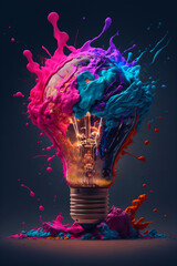 Wall Mural - a colorful glowing idea bulb lamp, visualization of brainstorming, bright idea and creative thinking, generative ai 