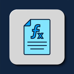 Sticker - Filled outline Function mathematical symbol icon isolated on blue background. Vector