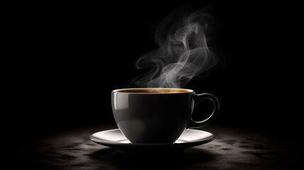 White cup of coffee on a black background with smoke.generative ai