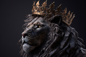 Wall Mural - A lion wearing a crown. Generative AI