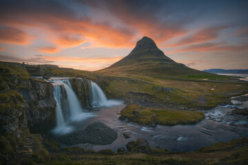  Iceland waterfall most famous in north at idyllic sunset