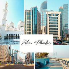 Wall Mural - Collage of Images from Abu Dhabi, United Arab Emirates. Popular Tourist Destination Collage Set Pictures.