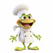 Cartoon frog with chef hat and white uniform on a white background.   Generative AI