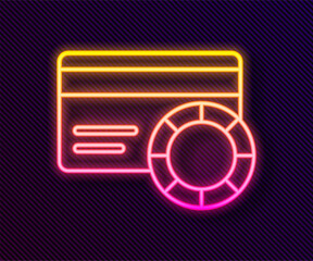 Wall Mural - Glowing neon line Credit card icon isolated on black background. Online payment. Cash withdrawal. Financial operations. Shopping sign. Vector