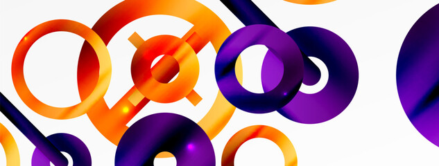 Poster - Minimal geometric abstract background. Shiny and glossy circle, line and round shapes design. Trendy techno business template for wallpaper, banner, background or landing