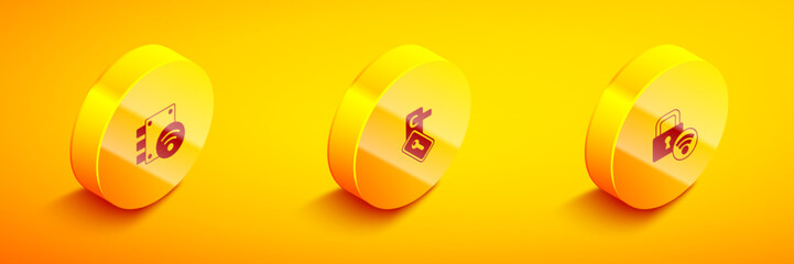 Poster - Set Isometric Digital door lock, and icon. Vector