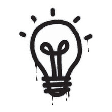 Spray Painted Graffiti Light Bulb Line Icon Sprayed Isolated With A White Background. Graffiti Light Bulb Symbol With Over Spray In Black Over White. Vector Illustration.