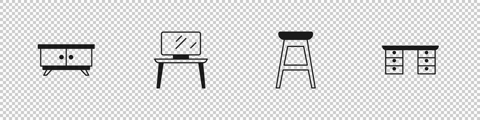 Canvas Print - Set Furniture nightstand, TV table, Chair and Office desk icon. Vector