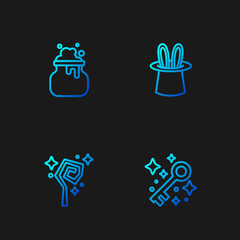 Canvas Print - Set line Old magic key, Magic staff, Witch cauldron and Magician hat and rabbit ears. Gradient color icons. Vector