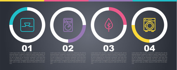 Poster - Set line Buzzer in electronic circuit, Ampere meter, multimeter, Leaf Eco symbol and Washer. Business infographic template. Vector