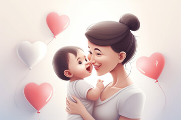 Wall Mural - Happy mother day, mother with child 3d illustration on isolated background generative ai