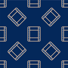 Canvas Print - Line Play video icon isolated seamless pattern on blue background. Film strip sign. Vector