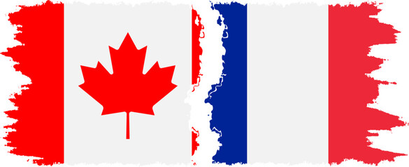 France and Canada grunge flags connection vector