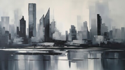 Wall Mural - Watercolor panorama of city skyline. Generative AI.