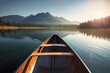 © twindesigner - Canoe floating on a serene mountain lake surrounded by tall pine trees on a peaceful morning. Ai generated