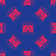 Wall Mural - Red Blacksmith oven icon isolated seamless pattern on blue background. Vector