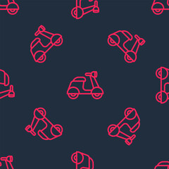 Canvas Print - Red line Scooter icon isolated seamless pattern on black background. Vector