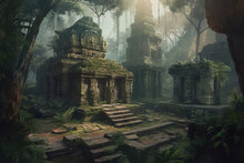 El Dorado, Ancient Temple, Lost Civilization, Fantasy Landscape, Preah Khan, City Of Temples, Ancient,abandoned Temple Of Angkor Wat, Cambodia, Generative Ai