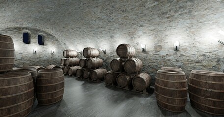 Wall Mural - Realistic 3D Render of Wine Cellar