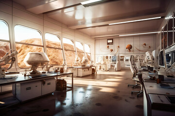 Wall Mural - futuristic interior of a laboratory or scientific station on a planet. created with generative ai te