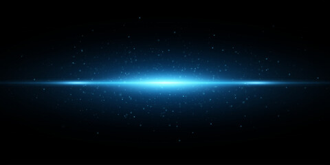 Wall Mural - sparkling blue light effect isolated on black background. horizontal abstract flash. outer space. ve