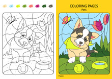 Coloring Book For Children: Cute Dog In The Park. Vector Illustration Coloring Pages