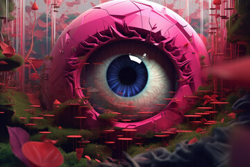 Aufkleber - A series of concentric squares in shades of pink and red, evoking a blooming flower. . Generative AI technology.