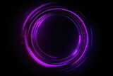 Fototapeta Koty - Neon glow. Round frame. Quantum portal. Defocused fluorescent purple color glitch light flare circle on dark black futuristic abstract illustration empty space background