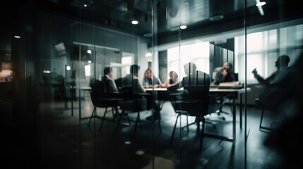 Blurry scene of business office, ideal for business backgrounds. Copy space. Based on Generative AI