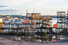Crab Cages And Fishing Nets, Torquay Harbor, Torbay, Devon, England, Europe