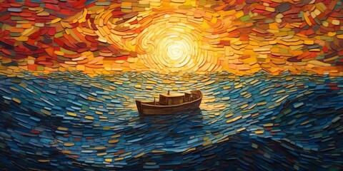 Canvas Print - wallpaper of a boat oil painting style